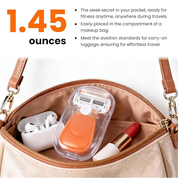 Moisturizing Bar Mini Travel Razor Kit for women Under Arm Pubic Hair Lines- 1 Handle and 3 Cartridges - Extra Smooth 5-blade With Case for Close Shaving - Orange