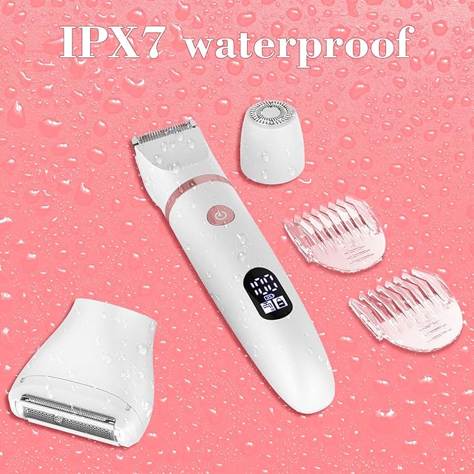 3-in-1 Electric Razor IPX7 Waterproof Bikini Trimmer Wet & Dry Use Painless Personal Trimmer Groomer for Ladies Face Body Legs Bikini Public Hairs Electric Lady Shaver with Replaceable Heads