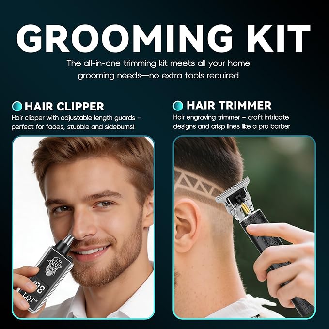 Beard Trimmer kit for Mustaches, Nose Hair, Light Detailing and Grooming with Bonus Wet/Dry Battery Nose Trimmer