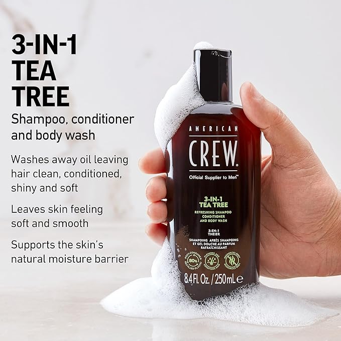 American Crew Shampoo, Conditioner & Body Wash for Men, 3-in-1, Tea Tree Scent, 15.2 Fl Oz