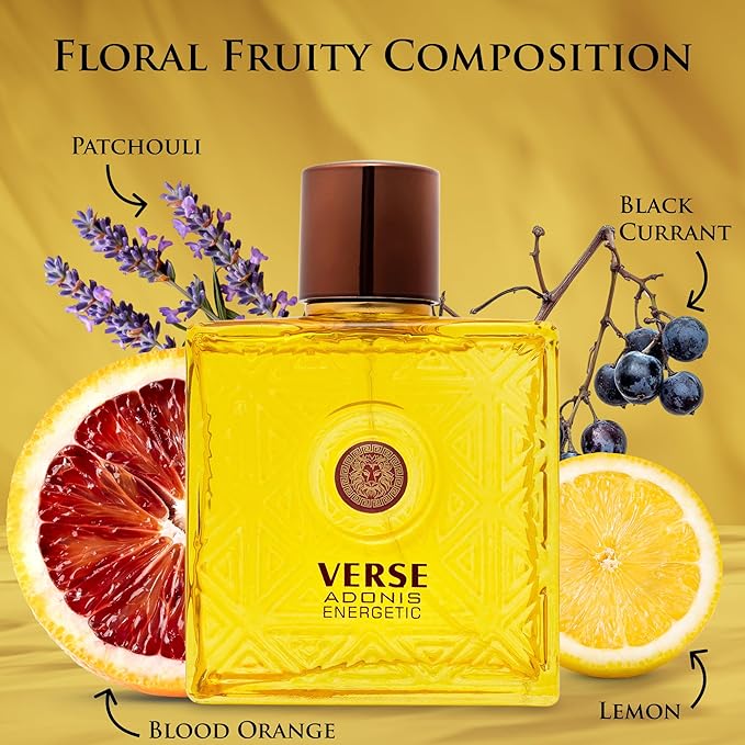 Verse Adonis Energetic for Men - Long-Lasting Fresh Fragrance, Bold & Invigorating Scent, Perfect for Day & Night Wear, Energizing & Powerful Aroma, 3.4 Fl Oz (100ml) Eau de Parfum Bottle Spray Par