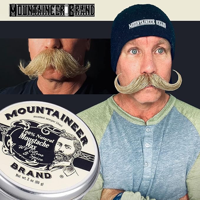 Mountaineer Brand Natural Mustache Wax | Citrus & Spice Scent | Made in West Virginia | Long Lasting Hold | Smooths, Conditons, Styles | Organic Moustache Balm | 2oz