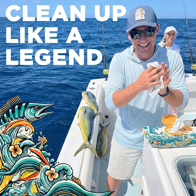 Wahoo Wipes – Durable Odor-Neutralizing Wet Wipes for Fishing, Hunting, Field Dressing, Boating, and Outdoor Gear Cleaning, 42 Count, 1 Pack, by Dirty Ducks LLC.
