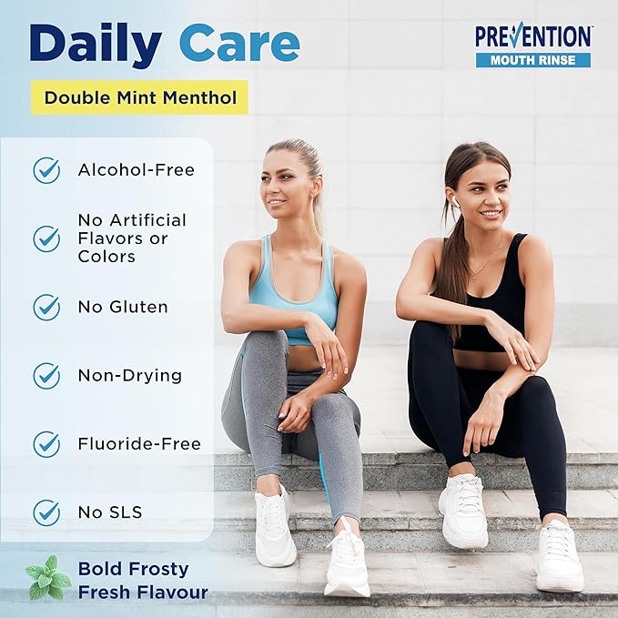 Prevention Daily Care Alcohol-Free Mouthwash, Hydrogen Peroxide Teeth Whitening with Soothing Double Mint for Bad Breath Treatment, Fluoride-Free Gum Care Oral Mouth Rinse 16 oz 1 Pack
