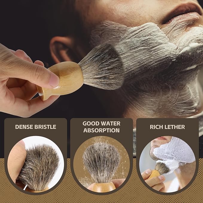 Pure Badger Shaving Brush - Bamboo Shave Brush for Man, Dense Bristle Shaving Brush with Water Absorption for Wet Shaving