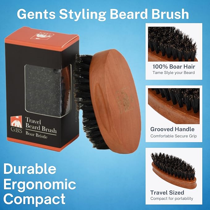 G.B.S 100% Natural Boar Bristles Beard Brush - Small Travel Size with Ergonomically Designed Wood Handle - Professional Beard and Mustache Grooming Softens and Untangles Your Beard (3)