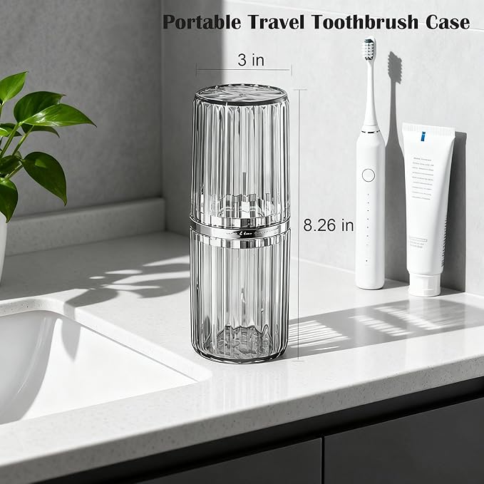 Toothbrush Travel Holder, 2-in-1 Dustproof Toothbrush Travel Case with Rinse Cup, Large Portable Toothbrush and Toothpaste Cup Container for Traveling Camping School Business Trip Bathroom