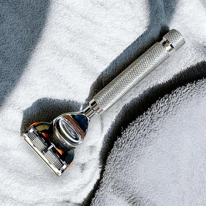 Parker 5-Blade Razor Handle Compatible with Gillette® Fusion® Cartridges – Weighted Metal Handle with Textured Grip for Smooth, Tug-Free Shaving | Luxury Men’s Gift | 1 Cartridge Included (CHROME)