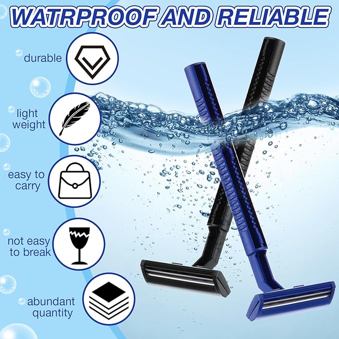 Lasnten 400 Pcs Disposable Razors Bulk Individually Wrapped Twin Blade Razors with Clear Safety Cap Stainless Steel for Women Men Hotel Shelter Homeless Nursing Home(Black, Blue)