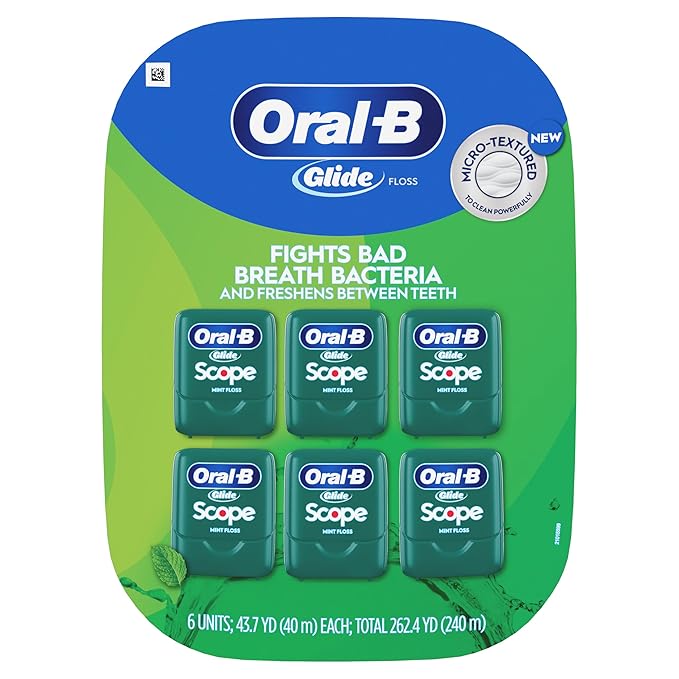 Oral-B Glide Dental Floss, Scope Mint Flavor, 40 m, 6 Count (Pack of 2)