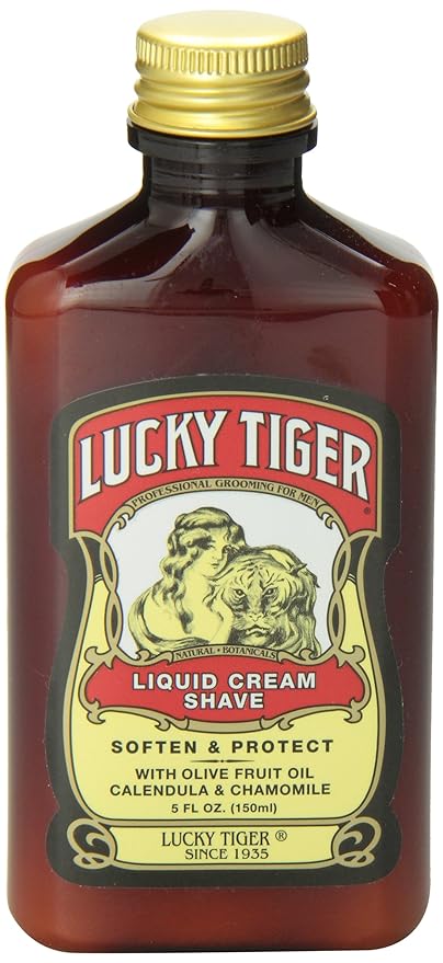 Lucky Tiger Liquid Cream Shave (5 Fl Oz) – Classic Men's Shaving Cream with Olive Oil & Chamomile – Soothing and Moisturizing Shave Cream for Men to Prevent Razor Burn