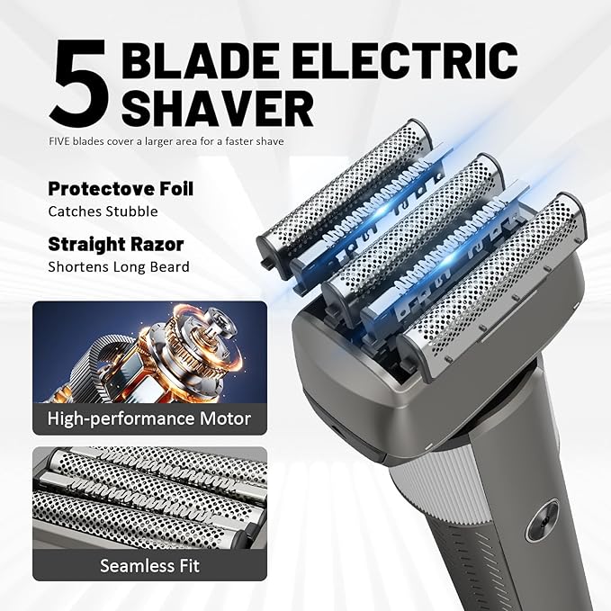 Foil Shavers for Men, Professional Travel Shavers, Electric Razors for Shaving Face, Waterproof Cordless Razor with Led Display, Rechargeable