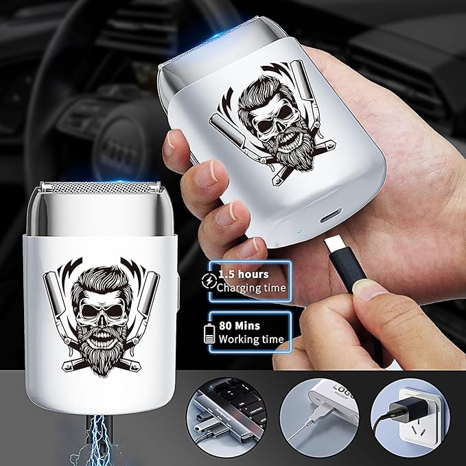 BESTBOMG Electric Foil Shaver for Men, Waterproof Rechargeable Razor with 2 Floating Blades for Bald Men, IPX6 Wet/Dry Use, Type-C Charging, Portable Travel Shaver for Face and Head Shaving
