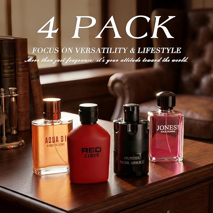 Hybrid & Company Mens 4 Pcs Jones For Ceo Hunter Noir Absolu Red Cloub Aqua Eau De Perfum Vaporisateur Natural Spray
