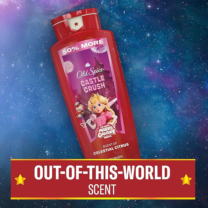 Old Spice Body & Face Wash for Men, x The Super Mario Galaxy Movie, 3X Defense, 24/7 Shower Fresh with Long Lasting Scent, Smell Super with Castle Crush, Celestial Citrus Scent, 24 oz