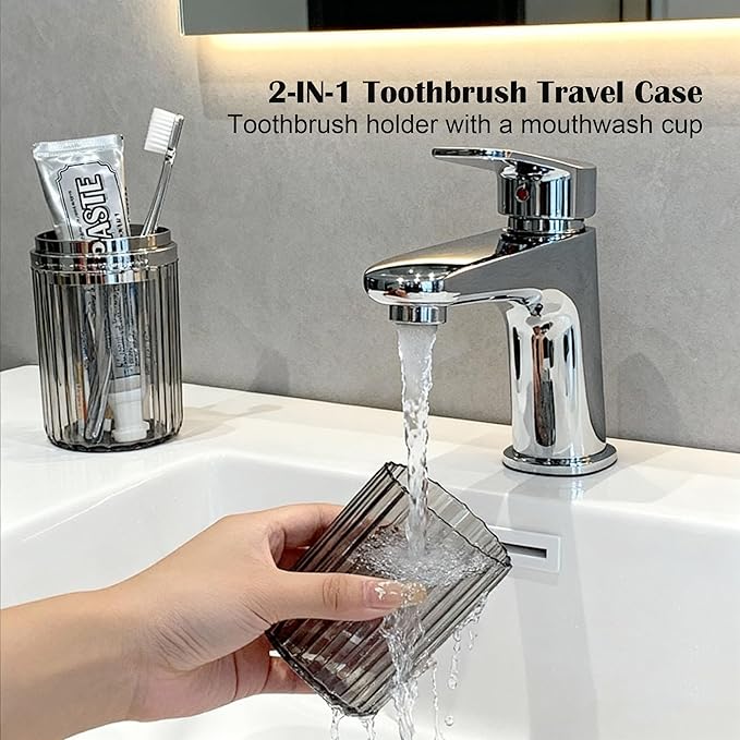 Toothbrush Travel Case, 2-in-1 Dustproof Travel Toothbrush Holder with Rinse Cup, Large Portable Toothbrush and Toothpaste Cup Container for Traveling Camping School Business Trip Bathroom