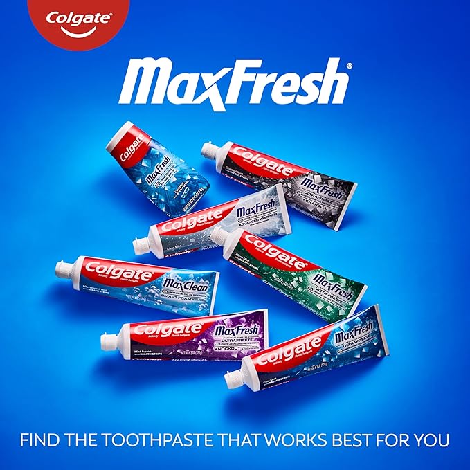 Colgate MaxFresh Cool Mint Toothpaste Pack, Fresh Breath Toothpaste with Fluoride and Hundreds of Mini Breath Strips, Leaves Mouth Feeling Refreshed for Hours, 4 Pack, 6.3 oz