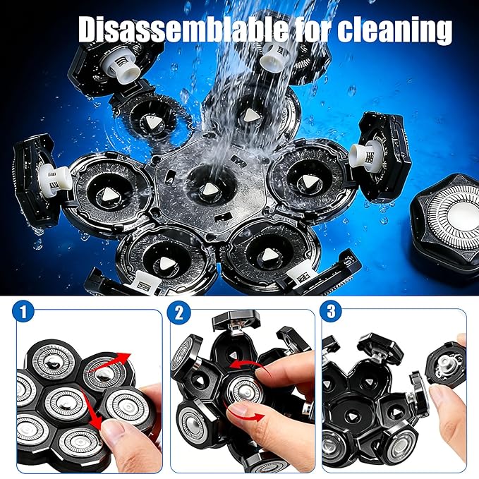 7 Head Shaver Replacement Heads for Freebird Shaver Bald Men, Head Shavers for Men,Shaver Replacement Blades for Rotary Shavers (Black/3count)