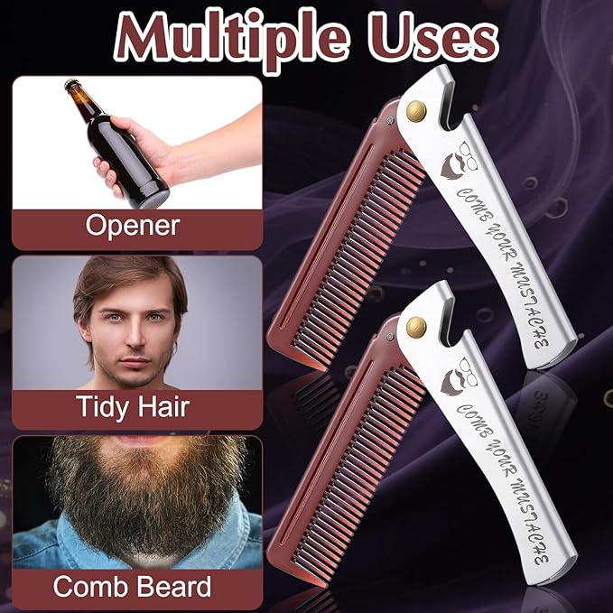 6 PCS Folding Beard Comb, Groomsmen Gifts for Men with Opener Portable Pocket Comb Proposal Gift Combs Hair Mustache Compact Flip Combs for Detangling Grooming Wedding Party
