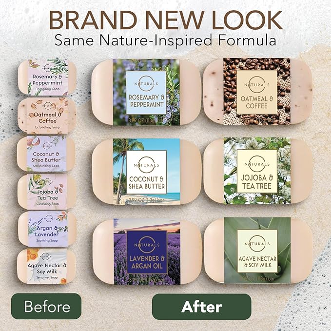 O NATURALS 100% Natural Bar Soap - Gift Set - Organic Ingredients & Essential Oils - Spa Gifts for Women & Men, Body Wash & Face Soap - 6PC Natural Collection