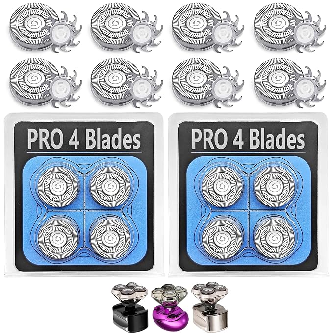 8Pack Pro 4 Head Replacement Blades for Pitbull Shaver Replacement Heads for Skull Bald Head Razors Gold PRO, Silver PRO, Platinum PRO… Series, Precision Replacement Blades for Head, Face.