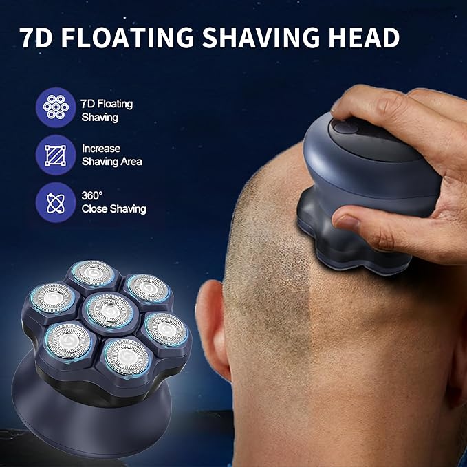 Upgraded 7D Head shavers for Bald Men,Bald Head Electric Razors,Waterproof Dry Wet Rotary Shavers/Razor for Balder with an Extra agnetic Head（Blue）
