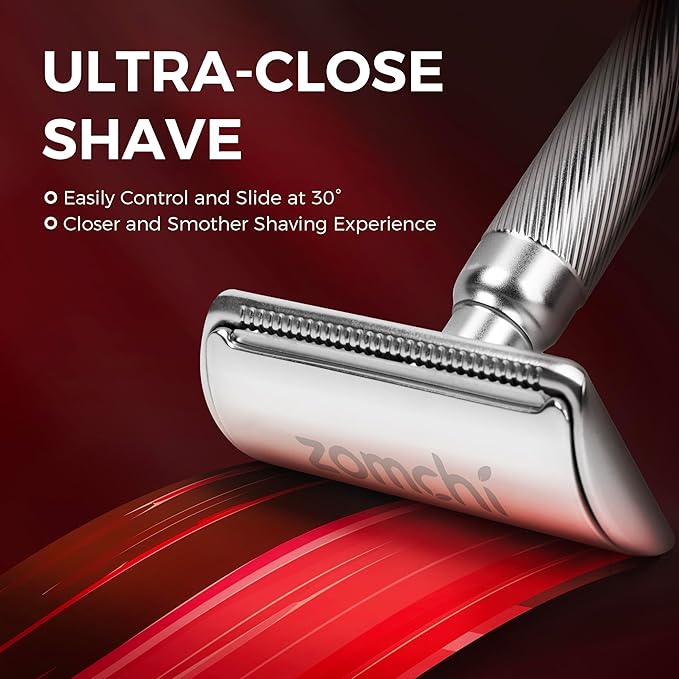 ZOMCHI Double Edge Safety Razor for Men & Women,[New Version 2.0 ] Metal Razor with 10 Double Edge Safety Razor Blades, Single Blade Razor with Stand – Noble Silver