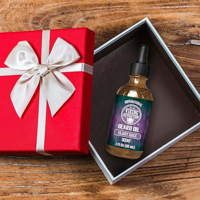 Viking Revolution Beard Oil with Clary Sage for Men - Natural Blend with Argan and Jojoba Oils for Softening, Strengthening, and Moisturizing