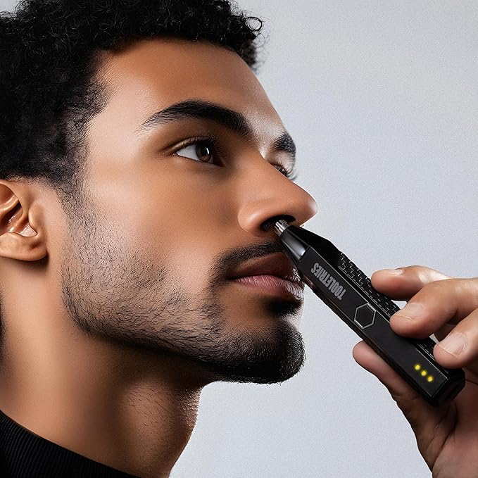 TOOLETRIES The Ranger - Electric Nose & Ear Hair Trimmer for Men, Wet/Dry Nose Clippers with Stainless Steel Blades, Waterproof, Rechargeable Li-Ion Battery, LED Spotlight, Travel Lock - Black