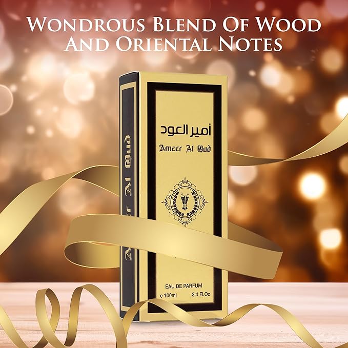 Ameer Al Oud for Men & Women - Wood, Oriental Earthy Fragrance - Top Notes of Agarwood, Vanilla & Sweet Sugar - Base Scents of Sandalwood & Herbal - Free of Paraben - Elegant 100ml Bottle