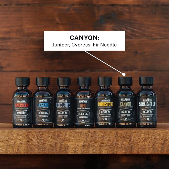Live Bearded Beard Oil, 1 fl oz - Premium All-Natural Jojoba - Made in the USA - Hair and Skin Care for Men with Dry, Flaky Patches | Canyon Scent - Juniper, Cypress, Fir Needle