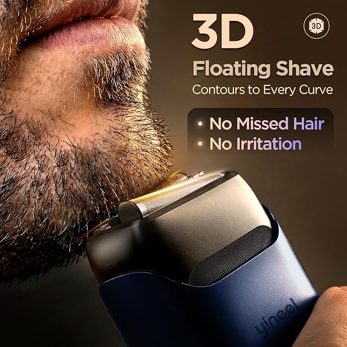 Yineel VT100 Electric Foil Shavers for Men, Pocket-Sized with Case, Mini Electric Razor for Close Face Shaver, 3 Floating Blades, IPX7 Waterproof & Travel-Friendly/Home Use, Gifts for Men, Blue
