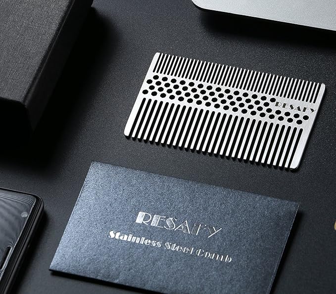 Resafy Stainless Steel Fine-tooth Anti-static Pocket & Travel Men Wallet Comb, Dandruff & Beard Credit Cart Size Comb EDC for Thinner Hair Beard & Mustache