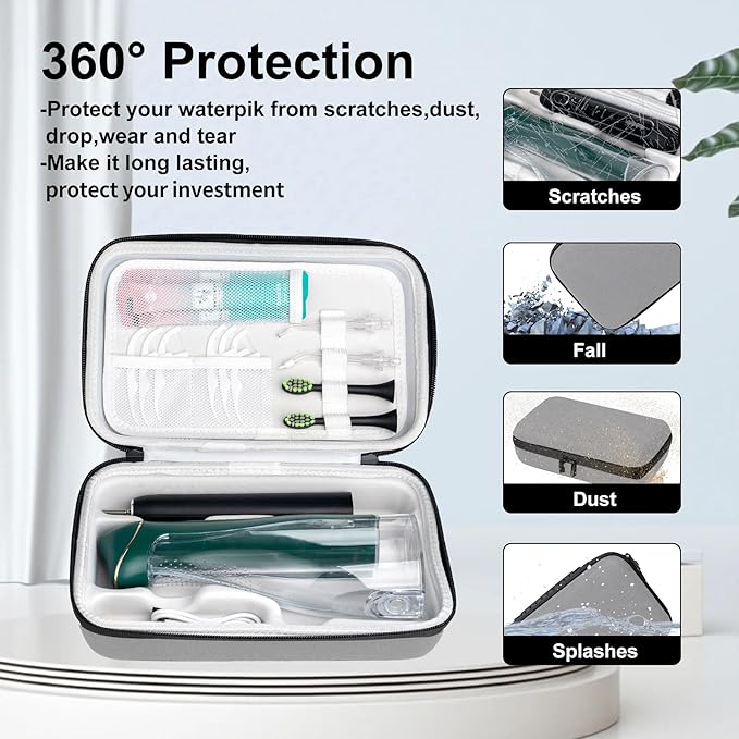 SMYV Water Flosser Travel Case, Portable Cordless Oral Irrigator Travel Organizer with Handle, Hard Eva Storage Bag for Flosser, Electric Toothbrush, Toothpaset and Irrigator Accessories (Grey)