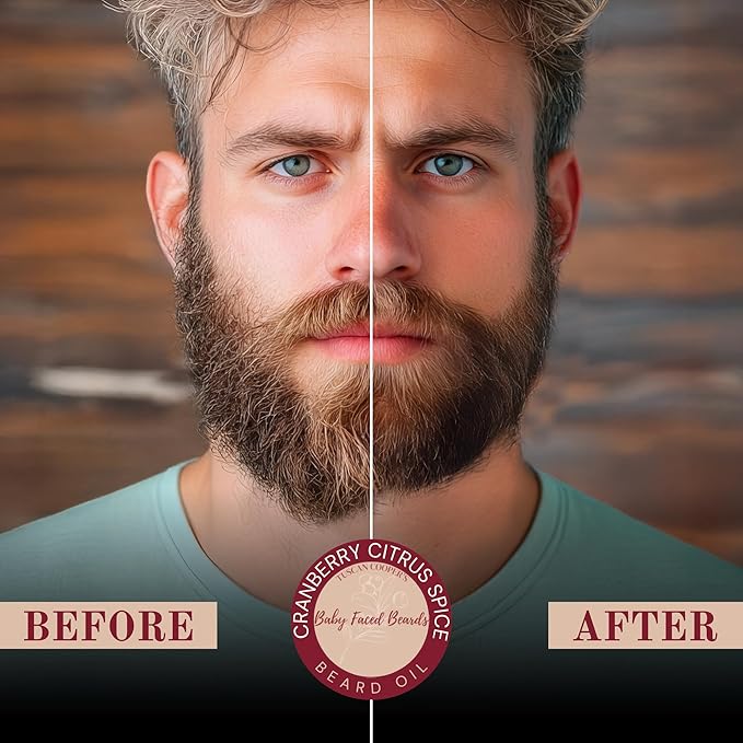 Tuscan Cooper's Baby Faced Beard Oil for Men - All Natural, Hydrating, Nourishing, Beard Softener and Conditioner for All Hair Types Coconut, Jojoba, and Sweet Almond Moisture - Cranberry Citrus Spice