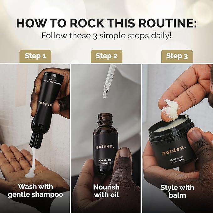 Golden Grooming Co. Everyday Beard Bundle – Complete Beard Care Set | Includes Beard Oil, Balm & Shampoo (Regular, Cedar Frost)