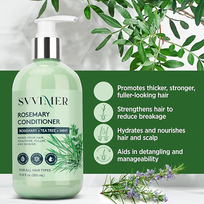 Svvimer Rosemary Hair Thickening Conditioner: Thickening Moisturizing Product with Biotin for Women Men - for Damaged Dry Thinning Hair 11.8 fl.oz