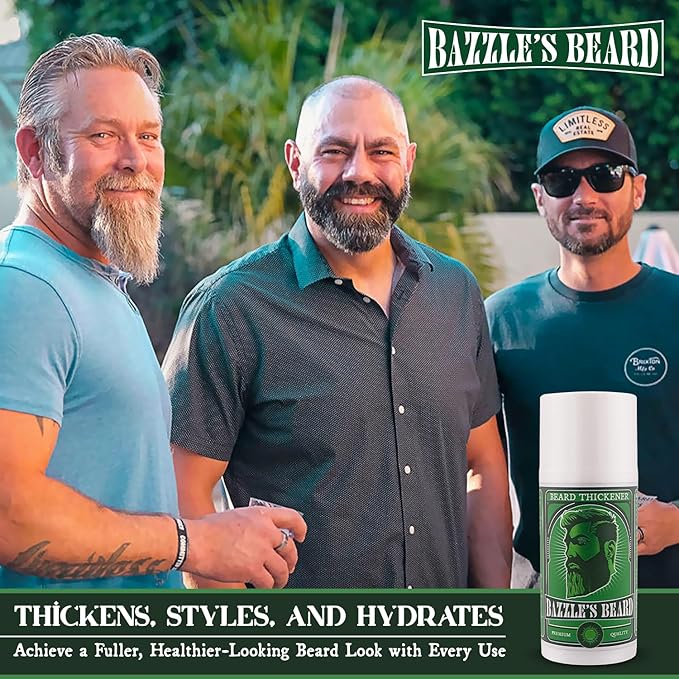 Bazzle's Beard Thickener – Beard Growth Kit & Balm with Biotin for Hair Growth for Men, Infused with Oat Protein for Medium Hold and Light Fragrance, Facial Hair & Mustache Styling Balm Conditioner