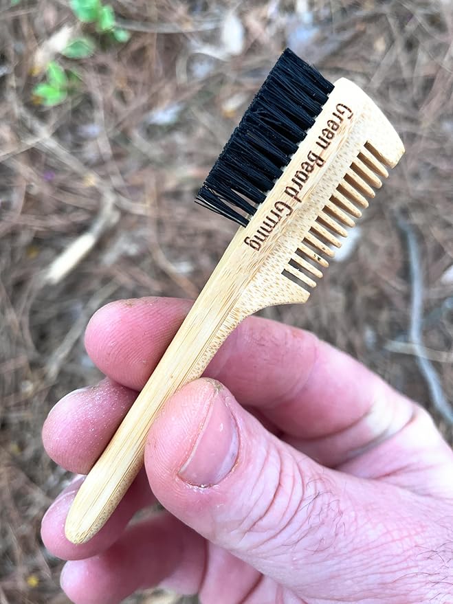 2-in-1 Pocket Sapling Mustache Brush & Comb (2-Pack) from Green Beard Grmng - Boar Bristle & Bamboo