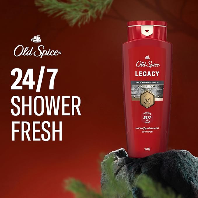 Old Spice Body Wash for Men, 24/7 Shower Fresh & Clean with Daily Use, Lasting Signature Scent, Refreshing Lather, Moisturizing Formula, Legacy with Coconut, Pine & Cedar Scent, 16 oz