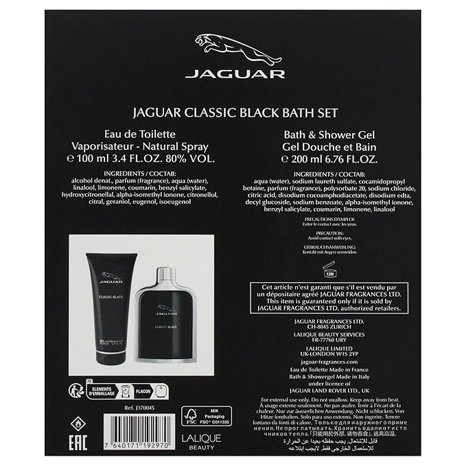 Jaguar Classic Black by Jaguar for Men - 2 Pc Gift Set 3.4oz EDT Spray, 6.76oz Bath and Shower Gel