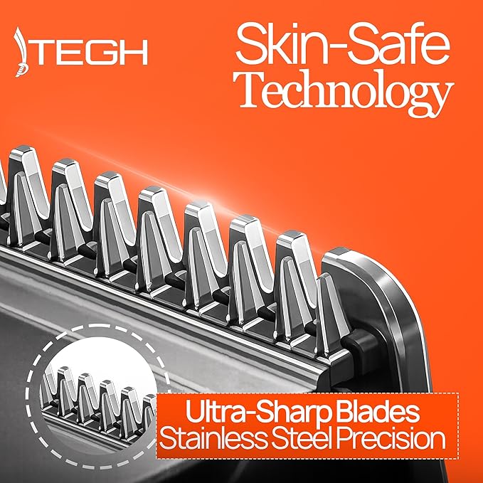 TEGH Men’s Beard & Hair Grooming Trimmer – Cordless Electric Beard & Hair Trimmer for Men, Rechargeable Waterproof Design with Adjustable Guards