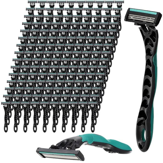 150 Pcs Men's Disposable Razors Bulk 3 Blade Men Razors for Head Sensitive Skin Comfortable Shave