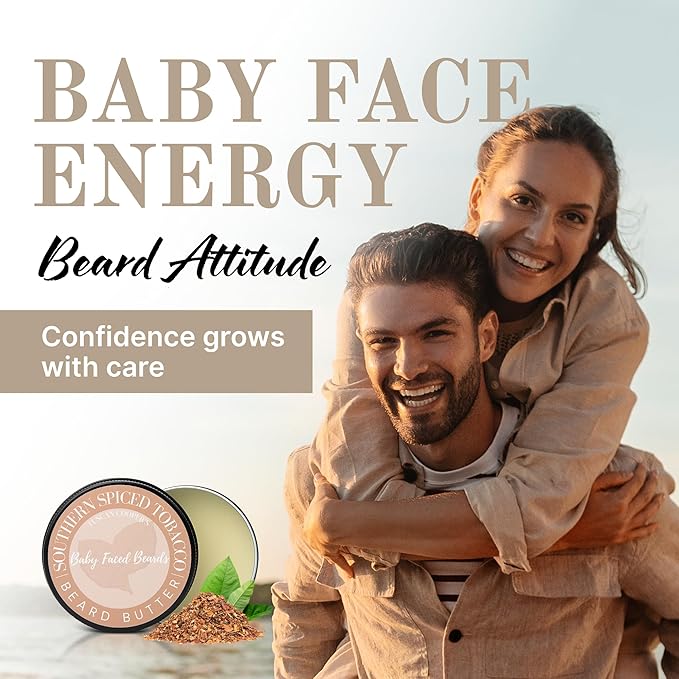 Tuscan Cooper's Baby Faced Beards Butter for Men - Moisturizing Beard Balm Cream and Softener for All Hair Types Including Coarse Hair - 4oz Hydration and Conditioning Care - Southern Spiced Tobacco