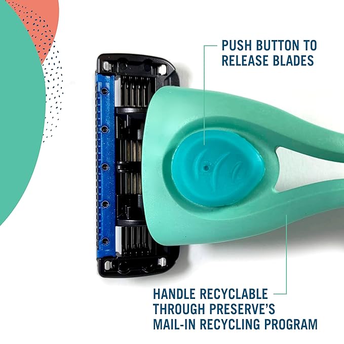 Preserve Shave 5 Five Blade Refillable Razor, Made from Recycled Materials, Neptune Green