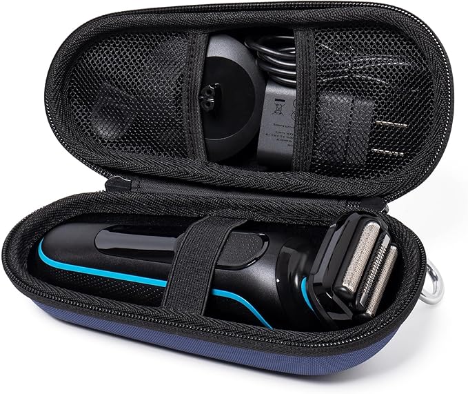 Nincha Electric Razor Case for Braun Series 3, 5, 7, 9 Shavers, Hard Shell EVA Travel Case with Charger Storage, Shaver Protective Carrying Case with Carabiner Navy Blue