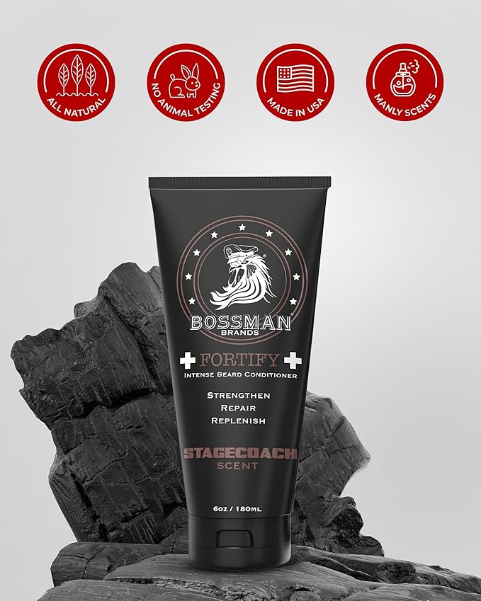 Bossman Fortify Intense Beard Conditioner for Men (Stagecoach Scent) – Moisturizes, Replenishes & Protects with Natural Ingredients – Thicker Formula, Made in USA