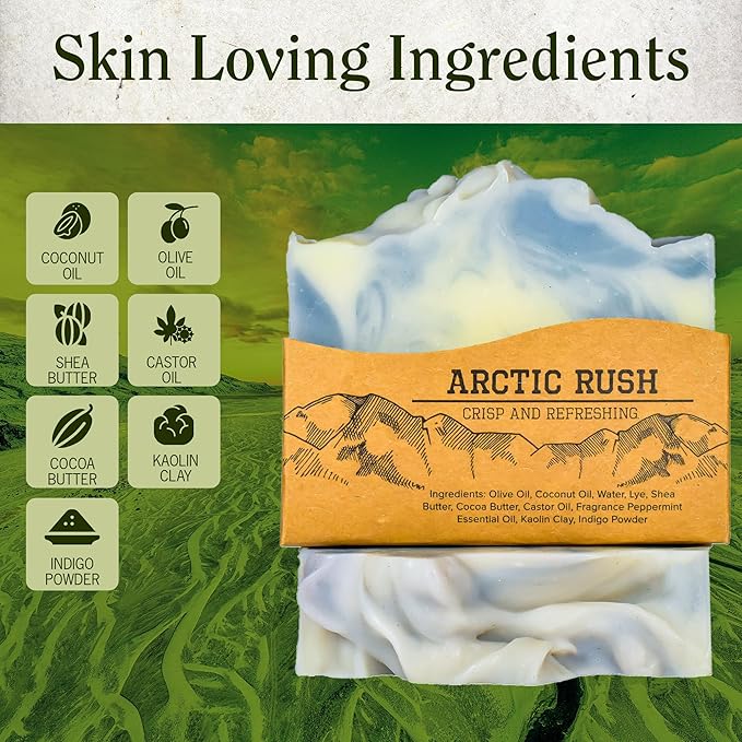 CompassSoap Arctic Rush | Natural Bar Soap for Men & Women | Body & Face Soap Bar for Women and Men | Minimalist & Gentle Lather | Natural Bath Soap, Paraben & Phthalate Free | 5 oz, Pack of 2