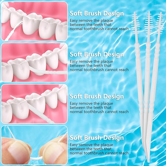 Brushpicks Interdental Toothpicks,Soft Bristle Dental Floss Picks Toothpicks,Helps Removes Plaque and Debris Between Your Teeth 900PCS (Pack of 3)