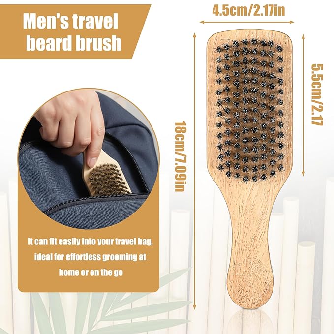 Double Sided Beard Brush, Imitation Bristle with Rubber Wood Handle for Men, Mustache Brushes, Shaving Brush Facial Hair Brushes Beard Grooming Tool for Grooming Slick Back Hair
